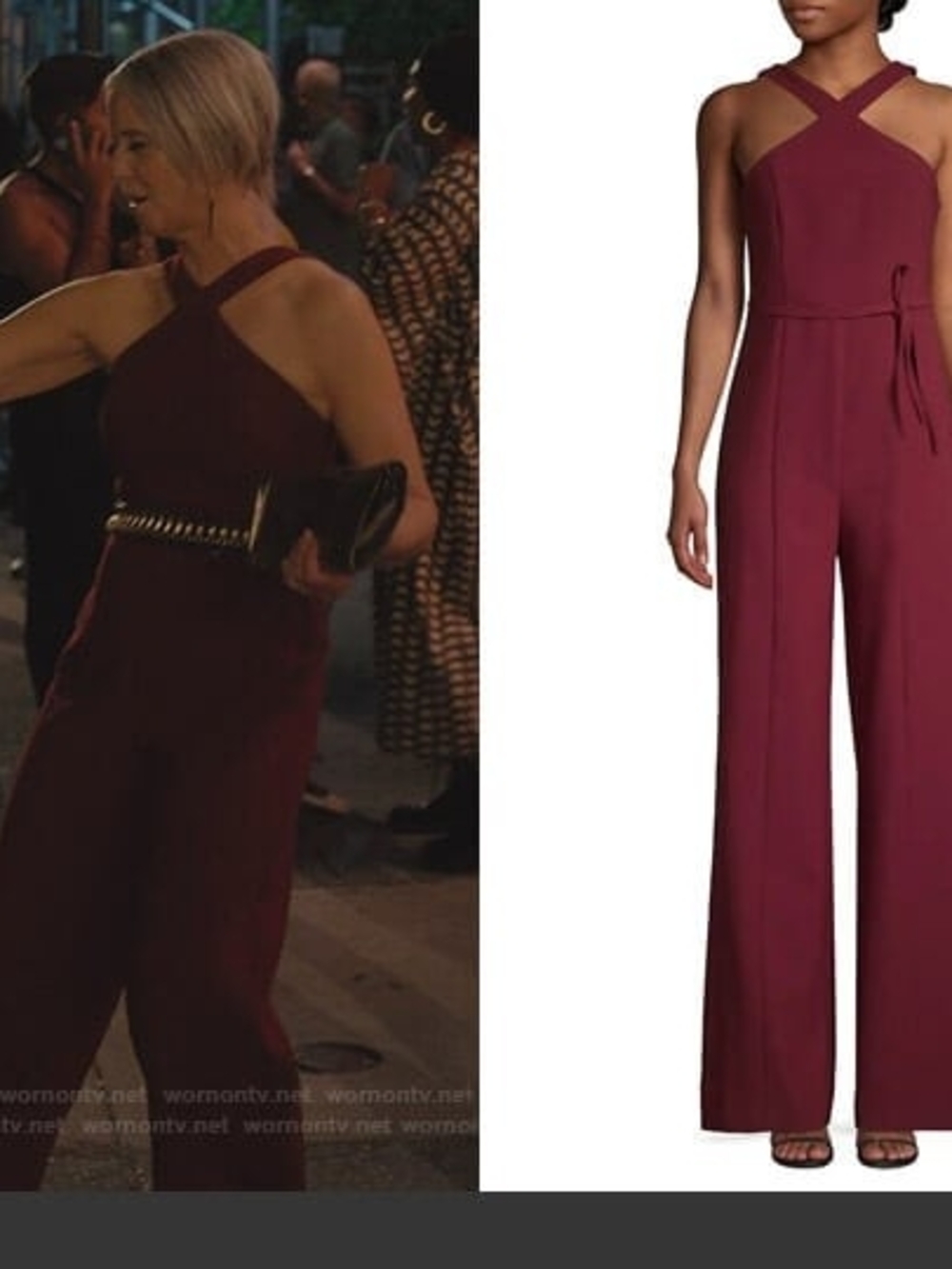 NWT LIKELY Sleeveless Cross-Neck Wide-Leg Jumpsuit - Burgundy